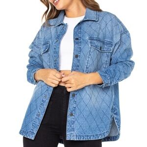 XS Oversized Quilted Stitch Design Denim Shacket by Celebrity Pink